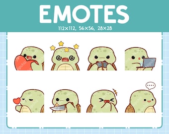 Emotes Turtle | 8 Cute Emotes for Streaming | Digital | Chibi Turtle Emote Bundle