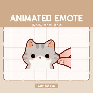 Animated Emote Adorable Gray Tabby Cat Getting Pinched in The Cheek / Ready to Use / Funny Kawaii Emote / Cartoon Cute Emote