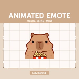 Geanimeerde emote Capybara eet een kopje popcorn - emote voor streaming - Chibi-emote