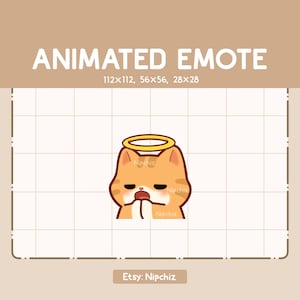 Animated Emote Cute Orange Tabby Cat is Praying Seriously - Cute Cartoon Emote - Ready to Use