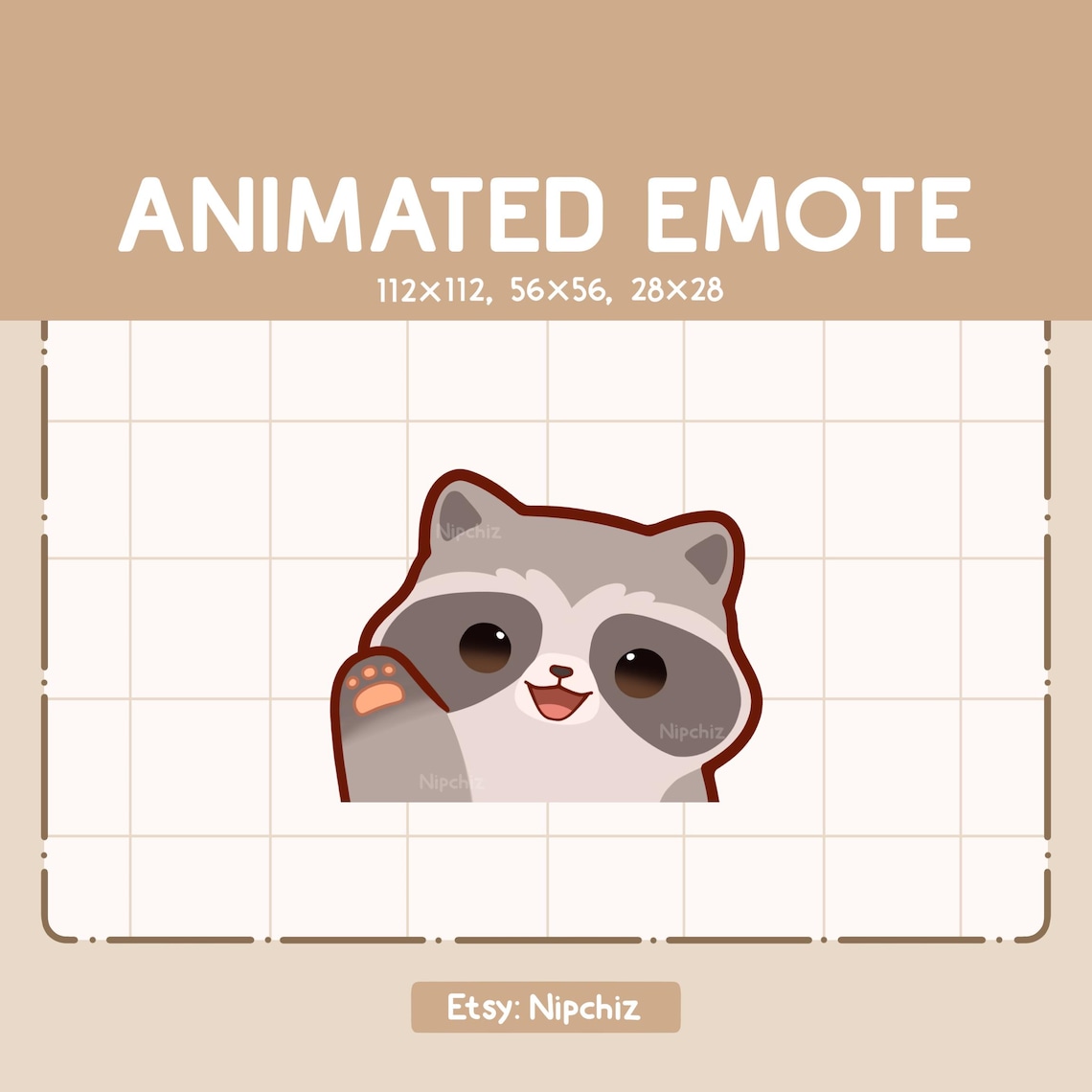 Hello Funny Racoon Animated Emote Cute Raccoon Waving / Hello Emote / Adorable Chibi Emote ...
