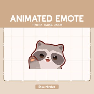 Emote animé mignon raton laveur agitant / Bonjour emote / Adorable emote Chibi / Emote dessin animé pour le streaming