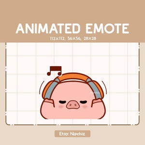 Emote animée Kawaii cochon mignon portant un casque - Emote dessin animé pour streamer