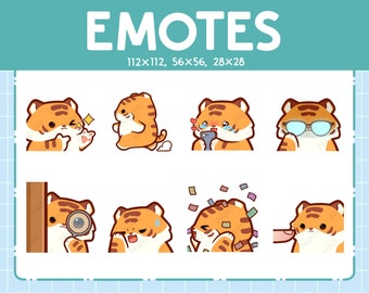 Lindos emoticones de tigre / 8 emoticones para streamers / Paquete de emoticones de tigre lindo / Emotes divertidos