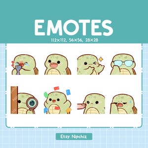Cute Turtle Emotes | 8 Emotes for Streamer | Cute Turtle Emote Pack | Funny Emotes