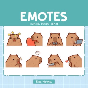 Emotes Chibi Capybara pour streamer (8) - Capybara kawaii mignon - Pack d'emojis pour le streaming