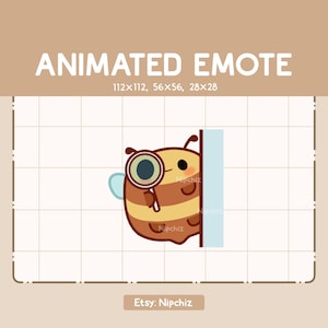 Animated Emote Chibi Curious Bee with Magnifying Glass is Examining from Behind the Wall - Adorable Emote - Funny Emote for Streaming