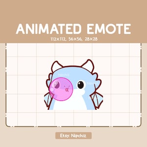 Emote animée Chibi Blue Dragon mâche un chewing-gum / Prête à l'emploi / Emote drôle mignon