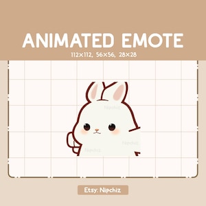 Geanimeerde grappige pons-emote wit konijn / leuke tekenfilm-emote / chibi-emote voor streamer / kawaii-emote