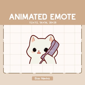 Animated Emote Chibi White Cat Is Talking Through A Telephone / Emote for Streaming /