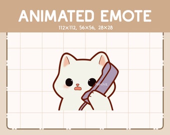 Animated Emote Chibi White Cat Is Talking Through A Telephone / Emote for Streaming /