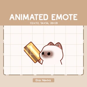 Emoticono animado: adorable y lindo gato siamés que da su tarjeta con mucho gusto / Emoticono para transmisor