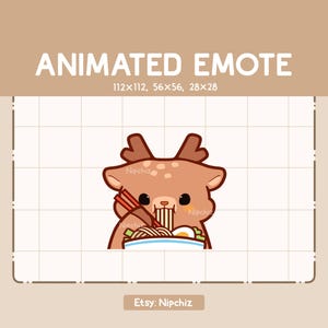 Animiertes Emote Süßer Hirsch frisst Ramen-Nudeln - Cartoon Emote - Lustiges Emote zum Streamen - Fertig