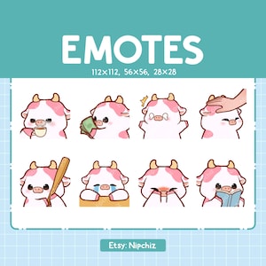 Emotes Pink Cow / 8 Cute Emotes for Streaming / Funny Pink Cow Emote Bundle