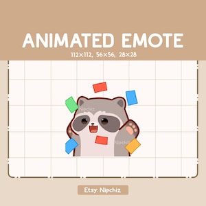 Animated Emote Cheerful Hype Raccoon Celebrating - Adorable Chibi Emote - Kawaii Cartoon Emote