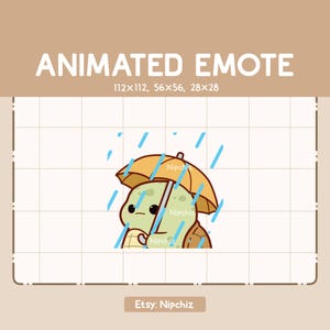 Animated Emote Chibi Turtle is Holding an Umbrella while it is Raining - Cartoon Funny Emote - Kawaii Emote