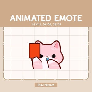 Emote animé Kawaii chat rose mignon soufflant dans un sifflet et montrant un carton rouge / Emote kawaii / Prêt à l'emploi