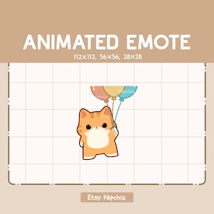 Animated Emote Chibi Orange Tabby Cat is Holding a Bunch of Colorful Balloons and Flying / Funny Cartoon Emote - Ready to Use