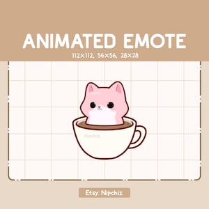 Animated Emote Cute Pink Cat Inside a Cup of Coffee is Spinning Around / Adorable Cartoon Emote / Ready to Use / Cute Emote