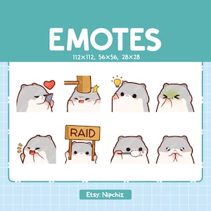 Grey Hamster Emotes / 8 Cute Grey Hamster Emotes / Kawaii Emotes / Ready to Use / Funny Emoji Bundle