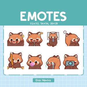 Emoticones de panda rojo / Paquete de 8 adorables pandas rojos / Paquete de emoticones para transmisores Kawaii Emoji