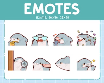 Paquete de 8 emoticones de tiburón lindo / Emoticones de tiburón chibi para transmisores / Conjunto de emojis kawaii