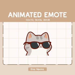Animated Emote Chibi Gray Tabby Cat With Black Sunglasses Is Vibing By Waving His Head Back And Forth - Adorable Emote