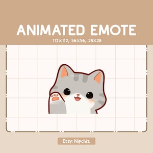 Animated Emote Gray Tabby Cat Waving - Cute Funny Emote - Ready to Use - Kawaii Emote