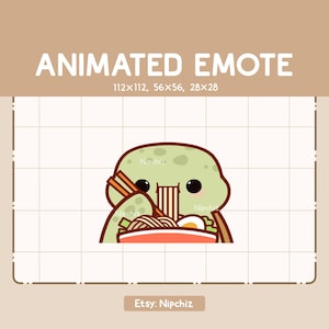 Animated Emote Cute Turtle is Eating Ramen Noodles / Kawaii Emote / Adorable Emote for Streaming / Ready to Use