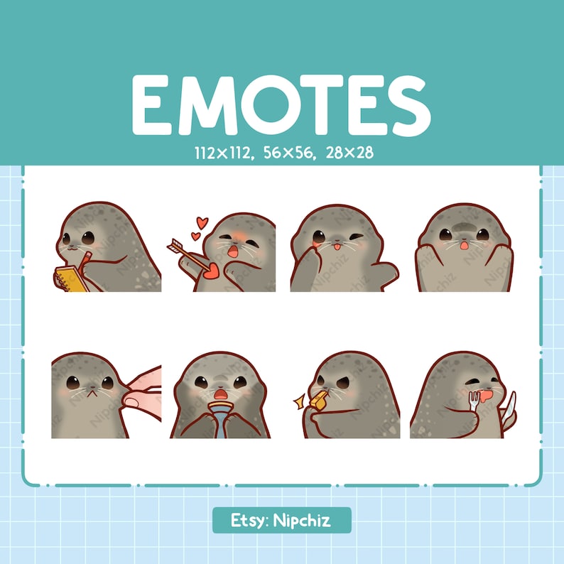Seals Emotes / Cute Emoji Pack / 8 Baby Seals Emotes for Streaming