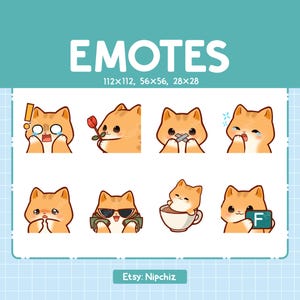 Orange Cat Emotes for Streamer (8) - Kawaii Cute Tabby Cat - Emoji Pack for Streaming