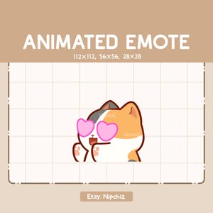 Animated Emote Adorable Calico Cat in Love is Chasing - Cute Cartoon Emote - Ready to Use – Chibi Emote for Streaming