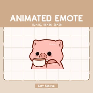 Animated Emote Pig is Sipping a Cup of Coffee / Cartoon Kawaii Emote / Ready to Use/ Funny Emote