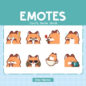 Fox Emotes for Streaming | Kawaii Animal Emoji | (8) Cute Fox Emote Pack
