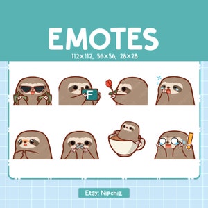Emotes Sloth | 8 Cute Emotes for Streaming | Digital | Chibi Sloth Emote Bundle