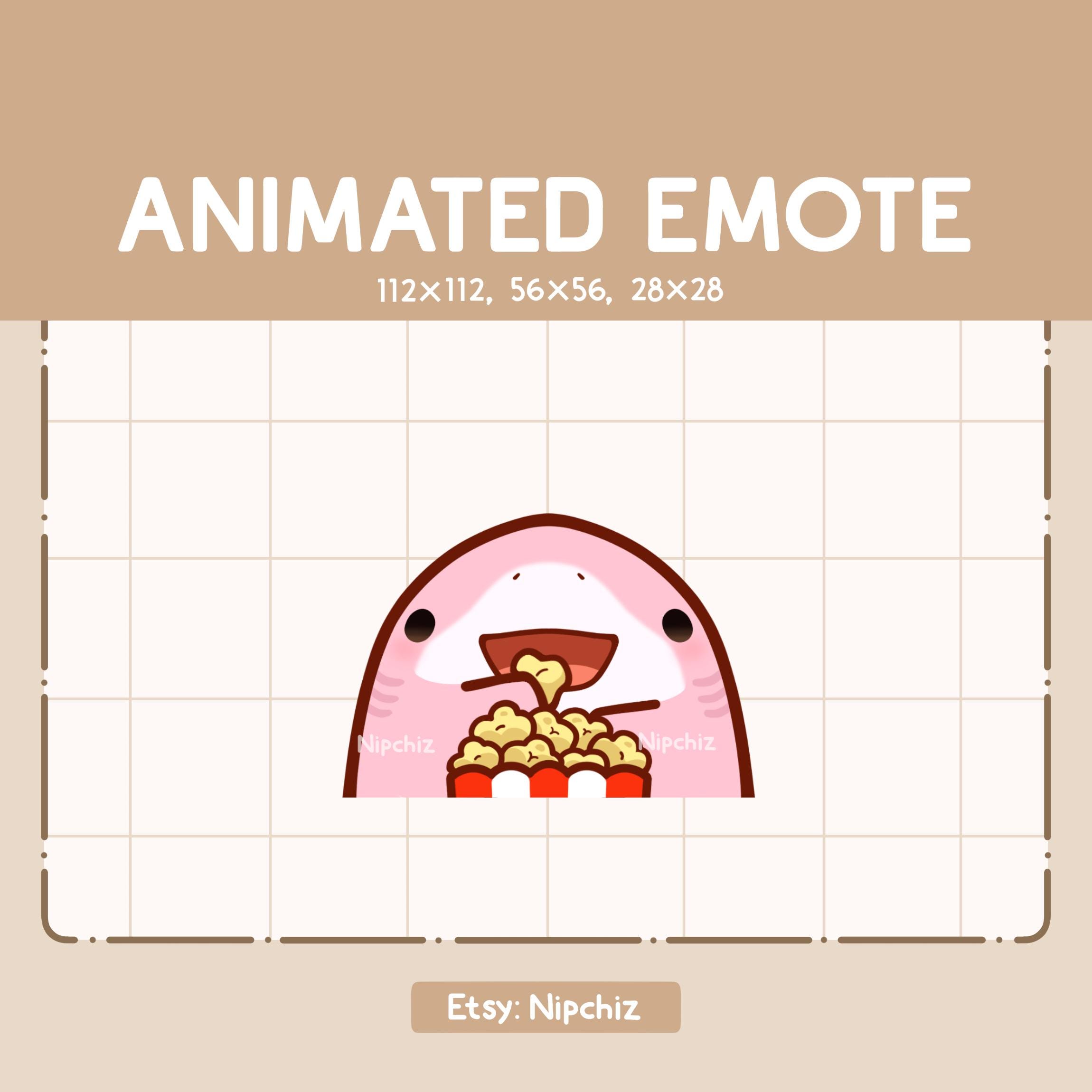 Animated Emote Pink Shark is Eating a Cup of Popcorn / Funny Cartoon Emote / Ready to Use / Cute Emote