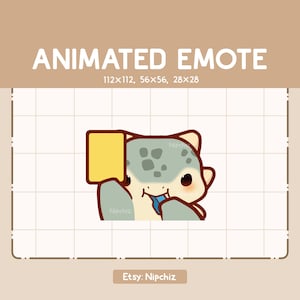 Animowana emotka Dinozaur Ankylosaurus Dmuchający w Gwizdek i Trzymający Żółtą Kartkę - Chibi Emotka dla Streamera - Słodka Kreskówkowa Emotka