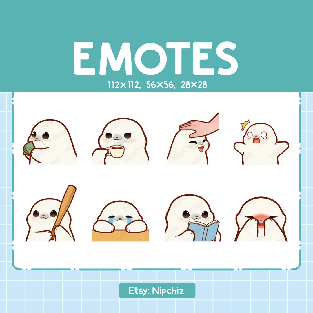 Kawaii Harp Seals Emotes 8 Cute Emotes for Streamer Chibi Harp Seals