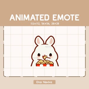 Animierter Emote Hase isst eine Tasse Popcorn - Bezauberndes Chibi Emote - Bezauberndes Emote - Lustiges Emote zum Streamen - Kawaii Emote