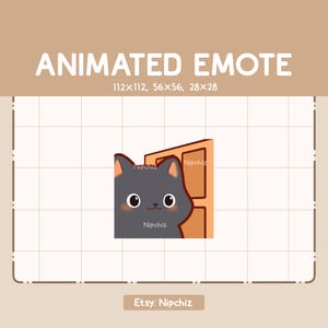Animowana emotka Czarny Kot Otwiera Drzwi i Wychodzi z Pokoju / Chibi Zabawna emotka / Emotka do Streamingu / Emotka z Kreskówek