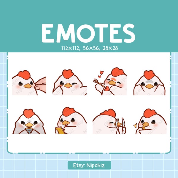 Kawaii Chicken Emotes (8) – Cute Emotes for Streamer – Chibi Chicken Emoji Bundle