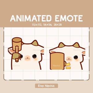 Animated Emote Cute Goat is Knocking the Hammer - Adorable Chibi Emote - Kawaii Cartoon Emote