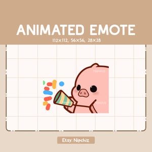 Animated Emote Chibi Pig Celebrating The Moment With His Party Popper / Adorable Cartoon Emote / Ready to Use / Cute Emote