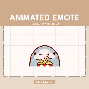 Emote animée Requin mange une tasse de pop-corn - Emote pour le streaming - Emote dessin animé Chibi