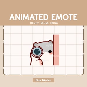 Animated Emote Chibi Gray Hamster with Magnifying Glass is Examining from Behind the Wall / Cartoon Kawaii Emote