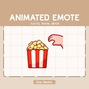 Animowana emotka: słodka ręka biorąca popcorn / wiadro popcornu z kreskówek / emotka dla streamerów / gotowa do użycia