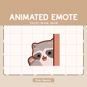 Animated Emote Raccoon is Greeting You by Waving His Hand from Behind a Wall - Cute Cartoon Emote - Ready to Use