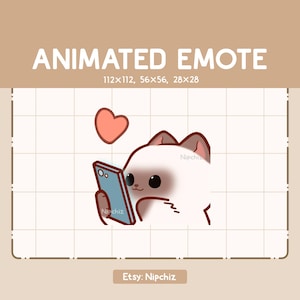 Animated Cute Siamese Cat is Holding and Tapping His Phone - Cute Cartoon Emote - Ready to Use – Chibi Emote for Streaming