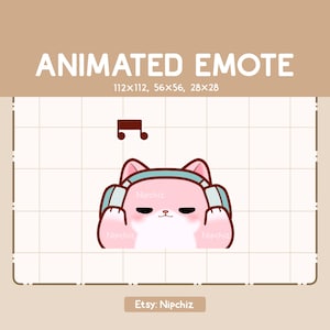 Animated Emote Adorable Pink Cat Wearing Headphone / Cute Cartoon Emote / Emote for Streaming / Funny Emote