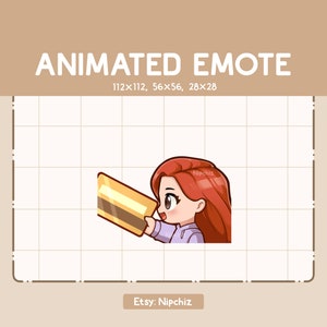 Animated Emote Girl Long Straight Red Hair Gladly Giving Her Card / Ready to Use / Kawaii Emote